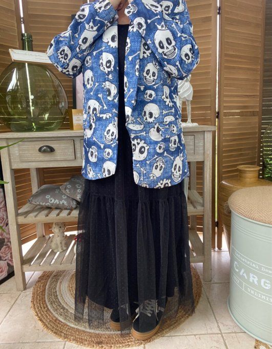 Veste blazer effet jeans délavé doublée Skulls All Over du 38 au 46/48