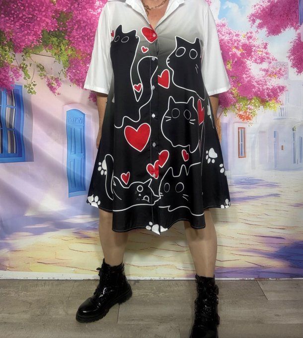 Robe chemise trapèze Les chats amoureux du 36 au 46 et même + si portée ouverte