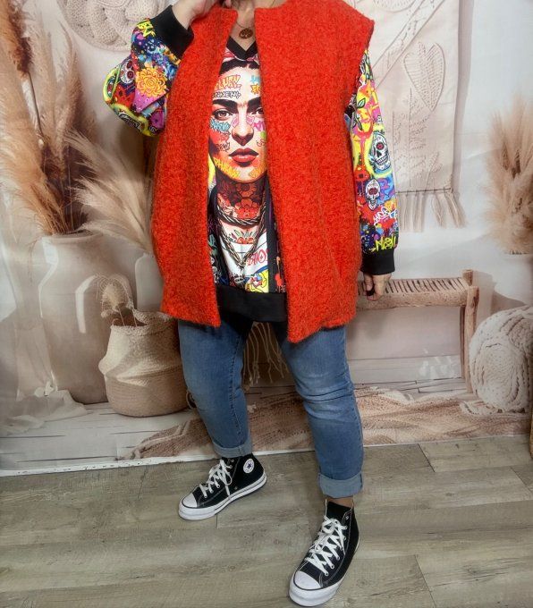 Veste sans manches façon laine bouillie orangé chiné du 40 au 50/52