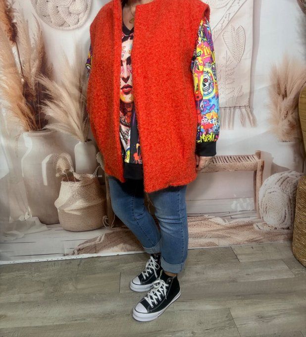Veste sans manches façon laine bouillie orangé chiné du 40 au 50/52 