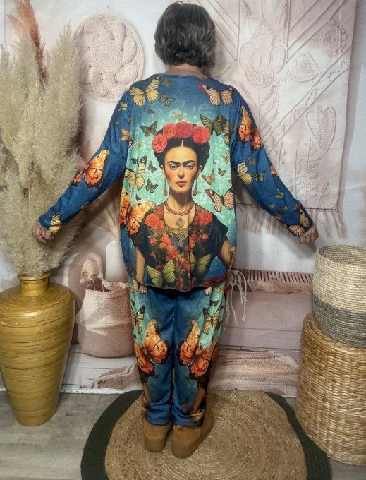 Ensemble Cocooning ou pyjama multicolore Frida Kahlo polaire confort +++ du 40 au 52/54 