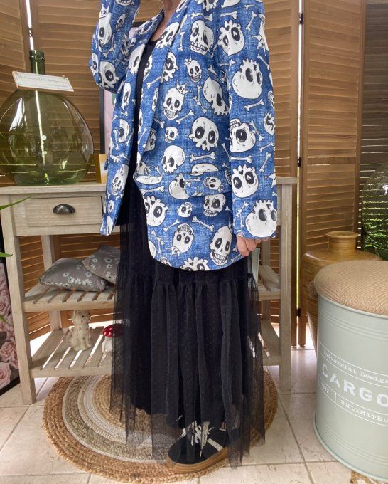Veste blazer effet jeans délavé doublée Skulls All Over du 38 au 46/48