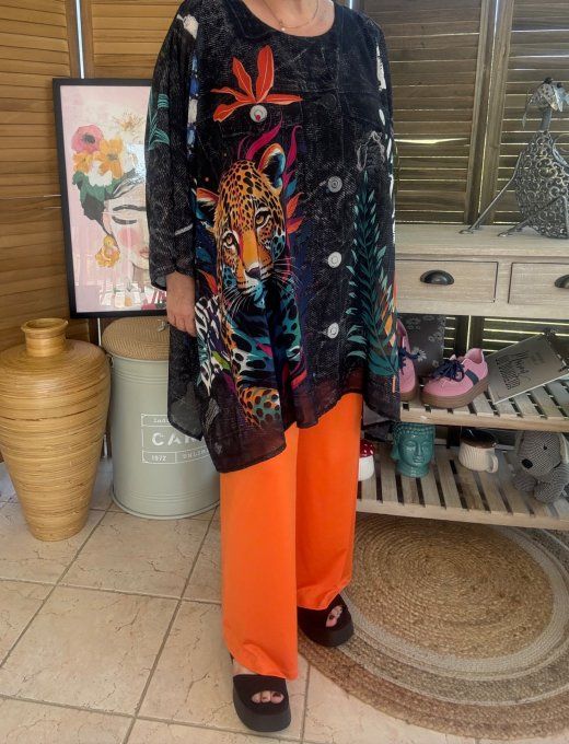 Tunique voile doublée oversize effet jeans noir Jungle Tropicale Le Tigre du 40 au 52 