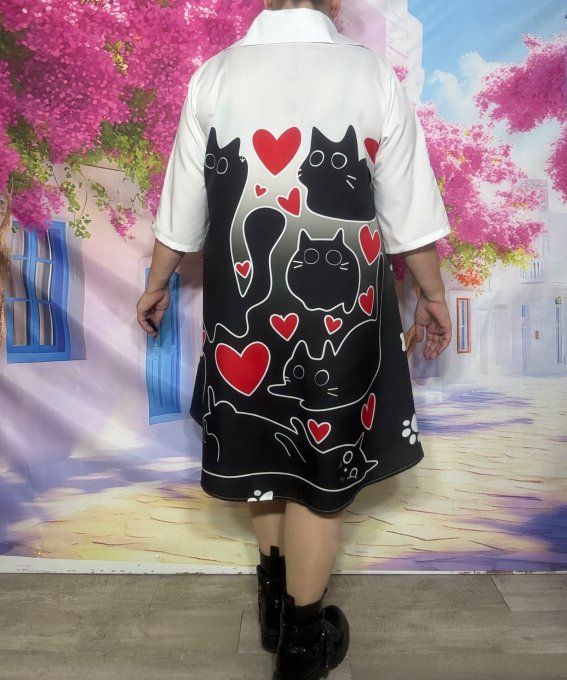 Robe chemise trapèze Les chats amoureux du 36 au 46 et même + si portée ouverte