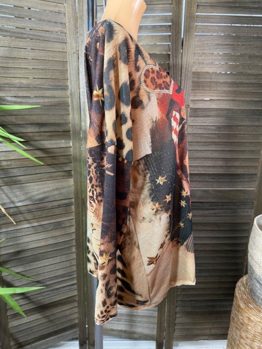 Top lurex beige pailleté doré Frida Kahlo du 38 au 48