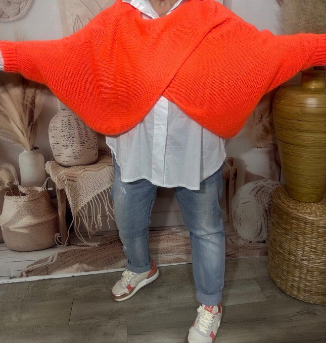 Pull court croisé orange douceur +++ (du 40 au 52) ou en version "chauffe-épaule" jusqu'au 58/60 