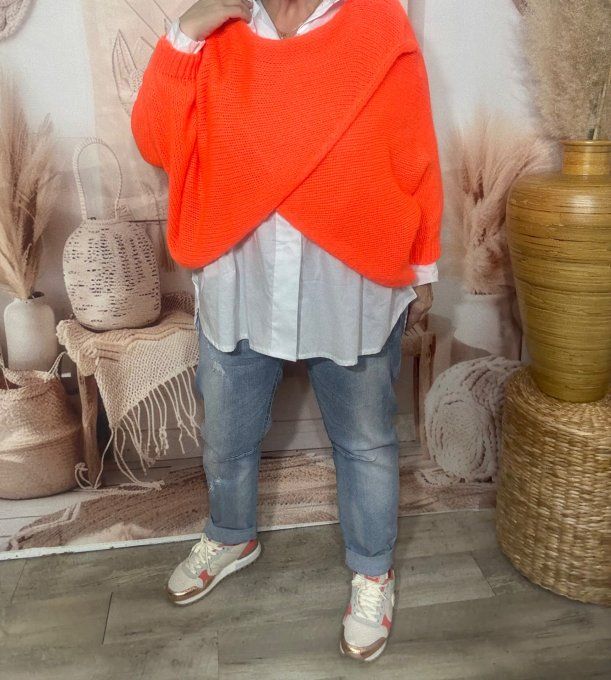 Pull court croisé orange douceur +++ (du 40 au 52) ou en version "chauffe-épaule" jusqu'au 58/60 
