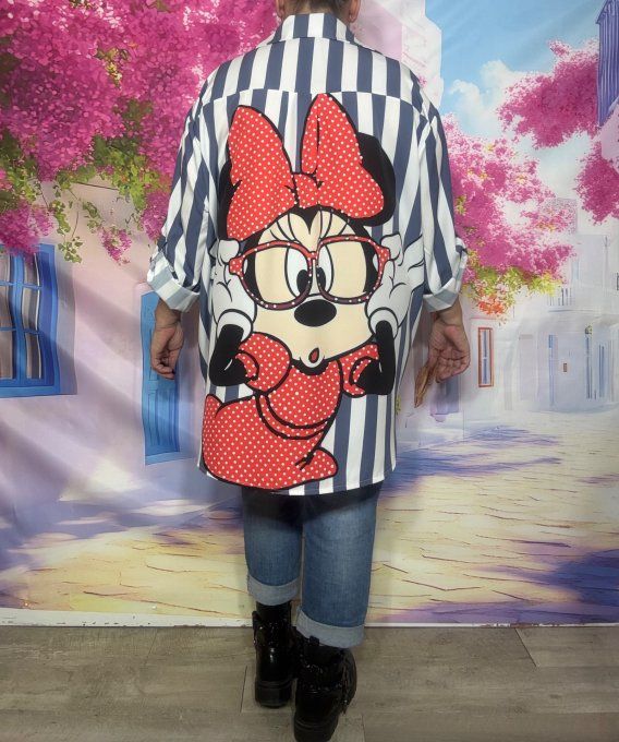 Chemise rayée bleu blanc manches réglables Minnie Mouse Disney du 40 au 52