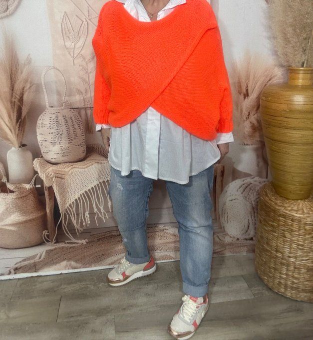 Pull court croisé orange douceur +++ (du 40 au 52) ou en version "chauffe-épaule" jusqu'au 58/60 