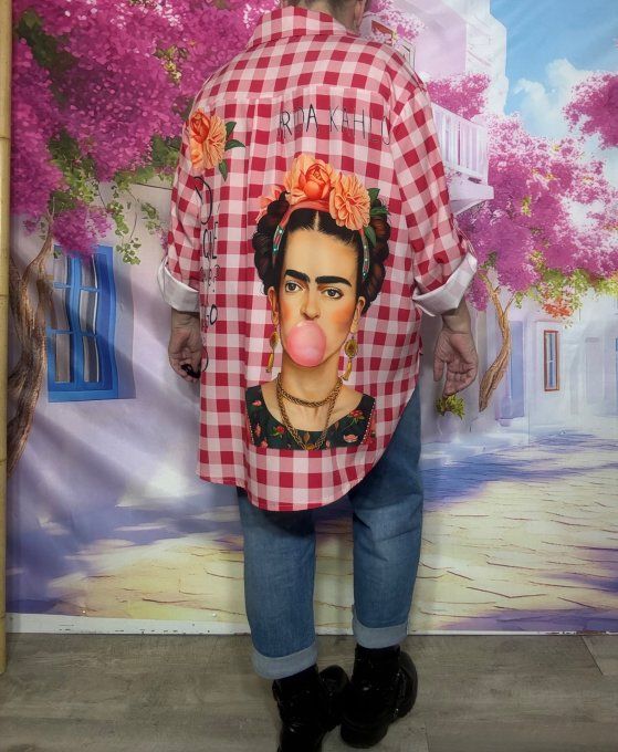 Chemise carreaux rouges roses manches réglables Frida Kahlo Bubble du 40 au 52