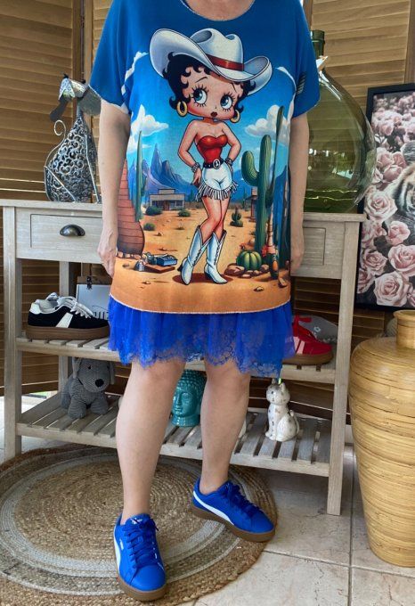 Top fin ample bleu Betty Boop Country Girl du 40 au 52  