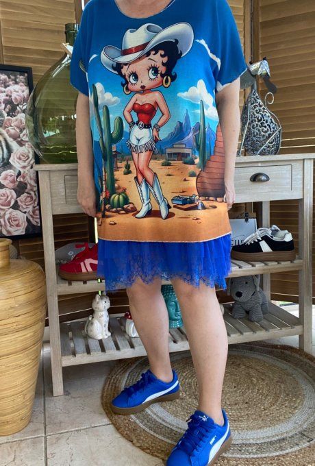 Top fin ample bleu Betty Boop Country Girl du 40 au 52  