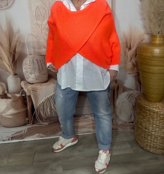 Pull court croisé orange douceur +++ (du 40 au 52) ou en version "chauffe-épaule" jusqu'au 58/60 