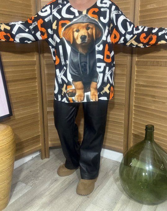 Top manches longues noir multicolore Mon adorable Chien du 40 au 52  