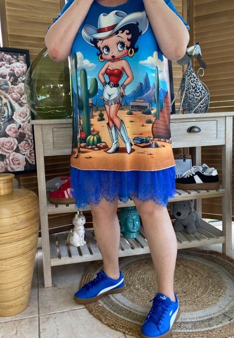 Top fin ample bleu Betty Boop Country Girl du 40 au 52  