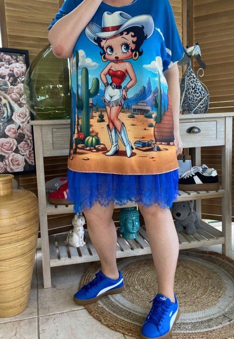 Top fin ample bleu Betty Boop Country Girl du 40 au 52  
