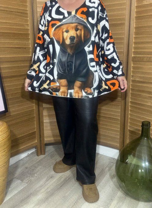 Top manches longues noir multicolore Mon adorable Chien du 40 au 52  