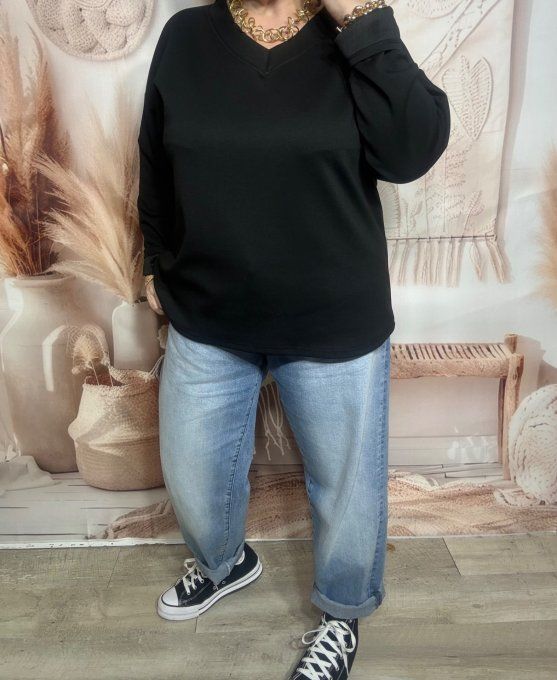 Sweat ample col V noir manches longues Les Basiques du Dressing du 40 au 50 