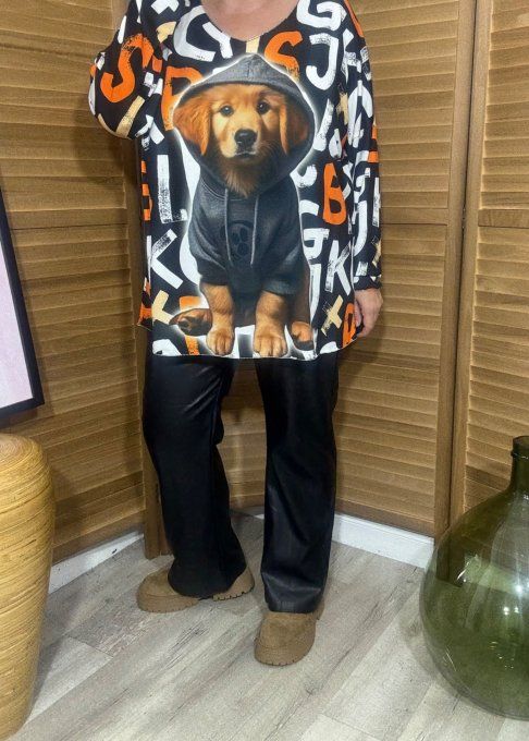 Top manches longues noir multicolore Mon adorable Chien du 40 au 52  