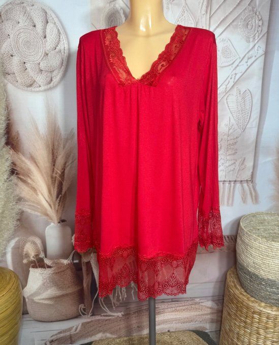 Top dentelle / Sous-pull dit "Rouleau" rouge manches longues qualité +++ du 42 au 54/56