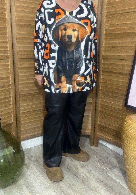 Top manches longues noir multicolore Mon adorable Chien du 40 au 52  