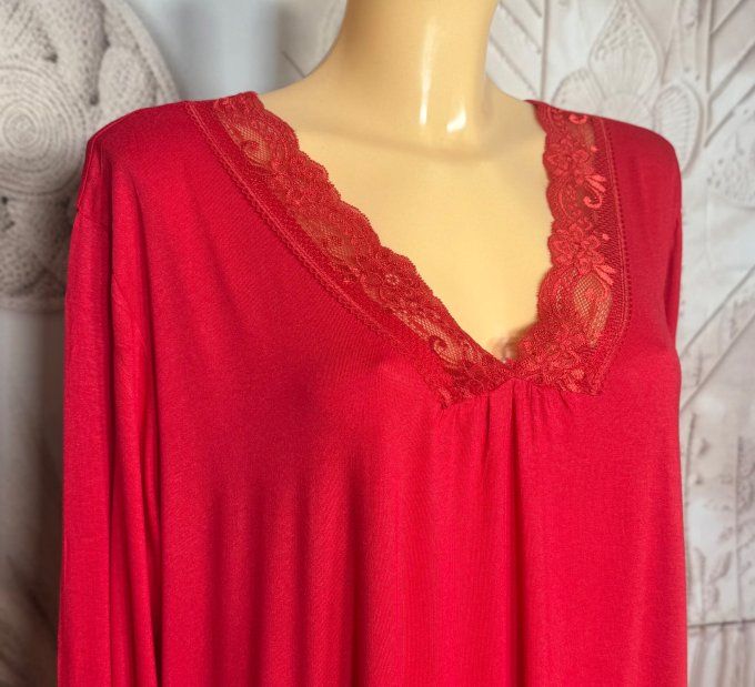 Top dentelle / Sous-pull dit "Rouleau" rouge manches longues qualité +++ du 42 au 54/56