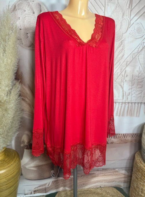 Top dentelle / Sous-pull dit "Rouleau" rouge manches longues qualité +++ du 42 au 54/56