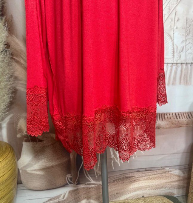 Top dentelle / Sous-pull dit "Rouleau" rouge manches longues qualité +++ du 42 au 54/56