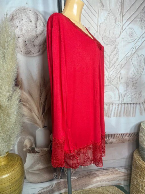 Top dentelle / Sous-pull dit "Rouleau" rouge manches longues qualité +++ du 42 au 54/56