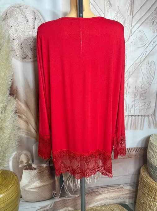 Top dentelle / Sous-pull dit "Rouleau" rouge manches longues qualité +++ du 42 au 54/56