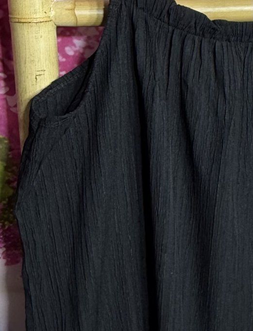 Robe à bretelles trapèze volantée courte cannelée noire douceur ++++ du 38 au 48/50