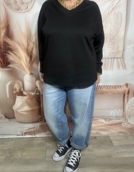 Sweat ample col V noir manches longues Les Basiques du Dressing du 40 au 50 