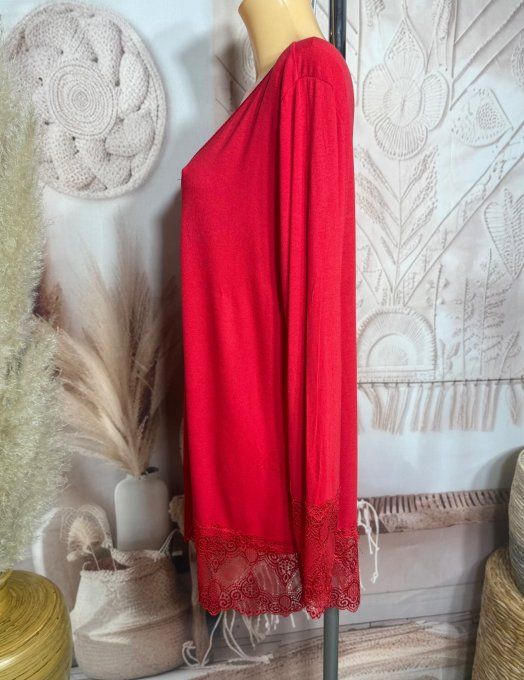 Top dentelle / Sous-pull dit "Rouleau" rouge manches longues qualité +++ du 42 au 54/56
