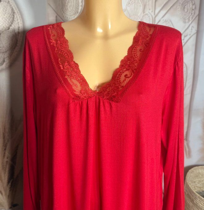 Top dentelle / Sous-pull dit "Rouleau" rouge manches longues qualité +++ du 42 au 54/56