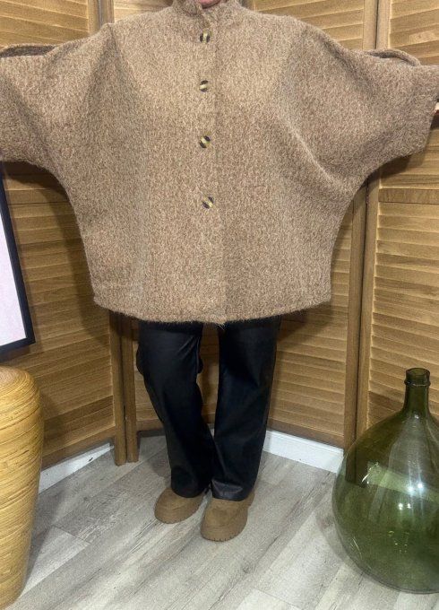 Manteau court manches raglan bouclette Camel chiné du 40 au 52/54 et même + 