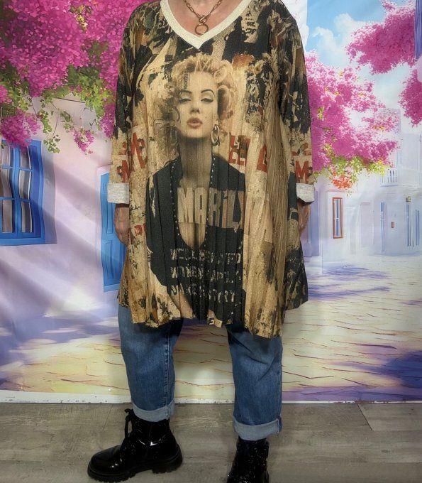 Tunique trapèze plissée Lurex pailleté doré Marylin Monroe du 42 au 54/56