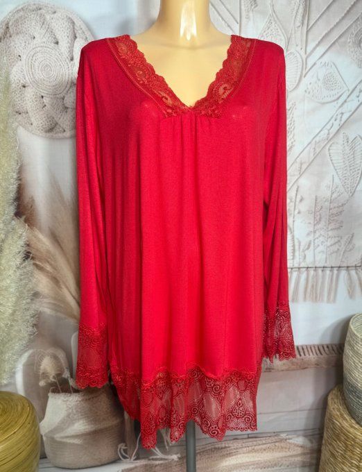 Top dentelle / Sous-pull dit "Rouleau" rouge manches longues qualité +++ du 42 au 54/56