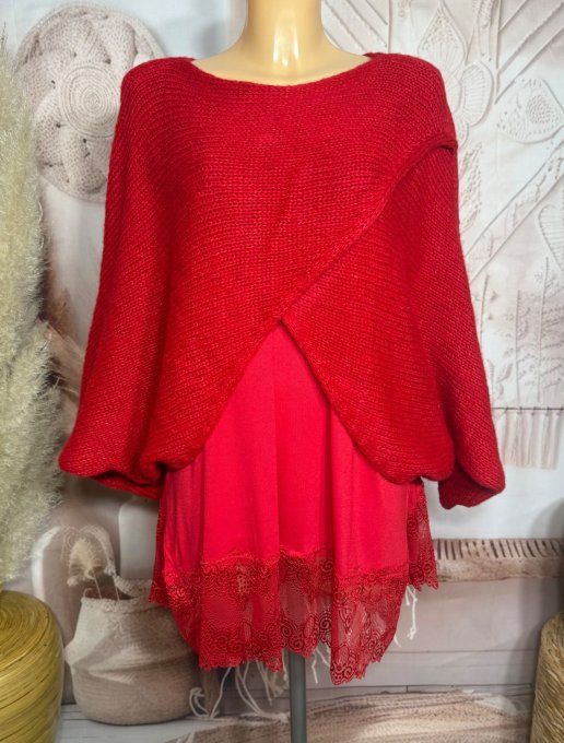 Pull court croisé rouge douceur +++ (du 40 au 52) ou en version "chauffe-épaule" jusqu'au 58/60 