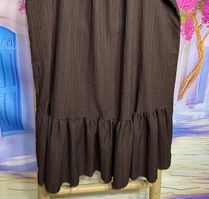 Robe à bretelles trapèze volantée courte cannelée Chocolat douceur ++++ du 38 au 48/50 