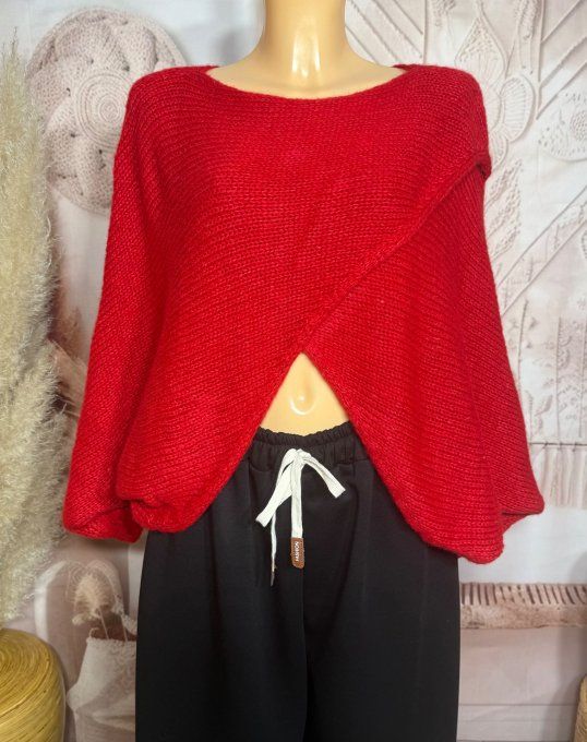 Pull court croisé rouge douceur +++ (du 40 au 52) ou en version "chauffe-épaule" jusqu'au 58/60 