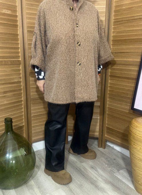 Manteau court manches raglan bouclette Camel chiné du 40 au 52/54 et même + 
