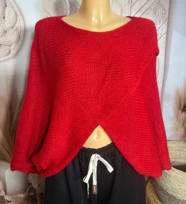 Pull court croisé rouge douceur +++ (du 40 au 52) ou en version "chauffe-épaule" jusqu'au 58/60 
