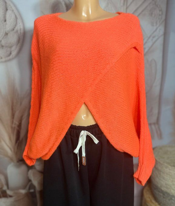 Pull court croisé orange douceur +++ (du 40 au 52) ou en version "chauffe-épaule" jusqu'au 58/60 