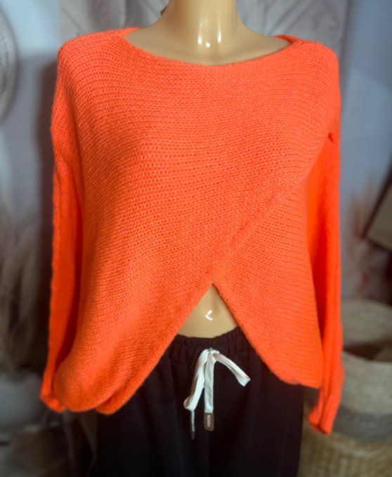 Pull court croisé orange douceur +++ (du 40 au 52) ou en version "chauffe-épaule" jusqu'au 58/60 