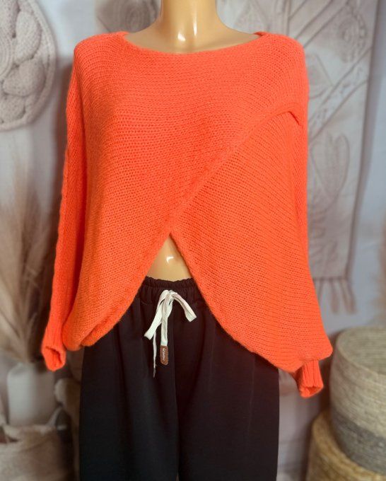 Pull court croisé orange douceur +++ (du 40 au 52) ou en version "chauffe-épaule" jusqu'au 58/60 