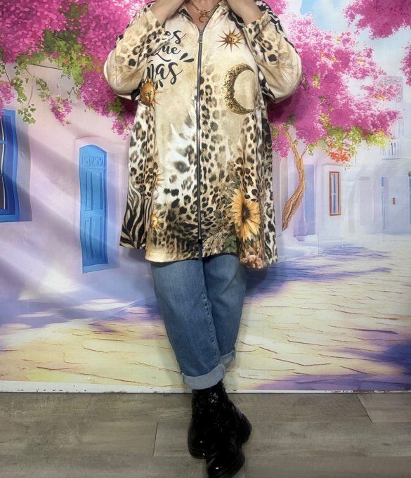Gilet à capuche oversize Léopard Soleil Lune Frida Kahlo du 42 au 54/56 et même +