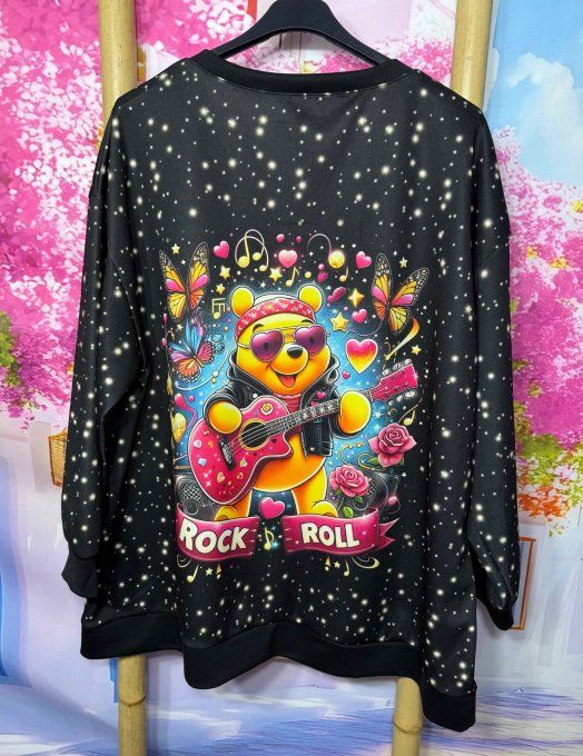 Sweat ample Col V noir étoilé Winnie L'Ourson Rock & Roll confort +++ du 40 au 50/52