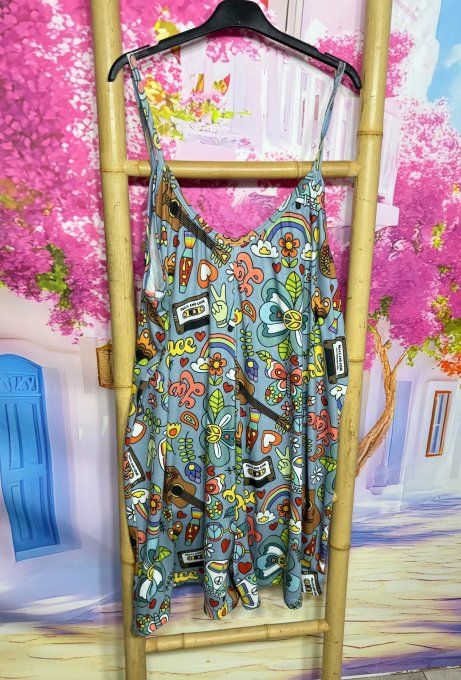 Combi-short bleu grisé Peace & Love Vibes Combi WW douceur +++ du 38 au 50  