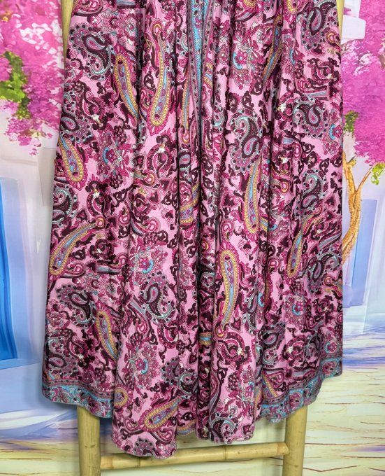 Panta-jupe en soie cuisses larges ceinture smockée Cachemire Fuschia rose prune du 38 au 50/52 