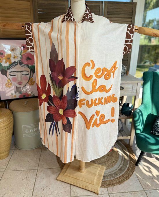 Robe-chemise longue oversize écrue Frida Kahlo Esprit Savane du 40 au 52 et même +